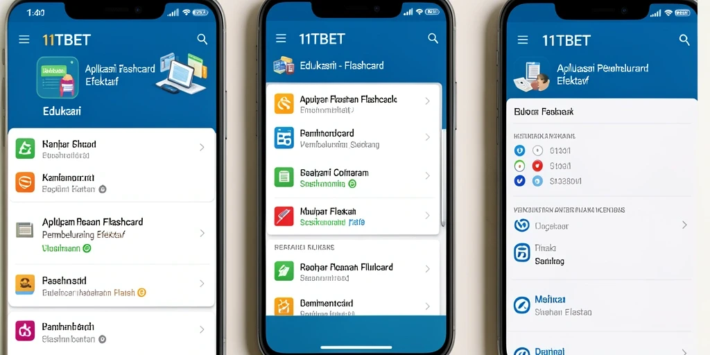 Antarmuka aplikasi Flashcard 11TBET yang menarik dan interaktif.