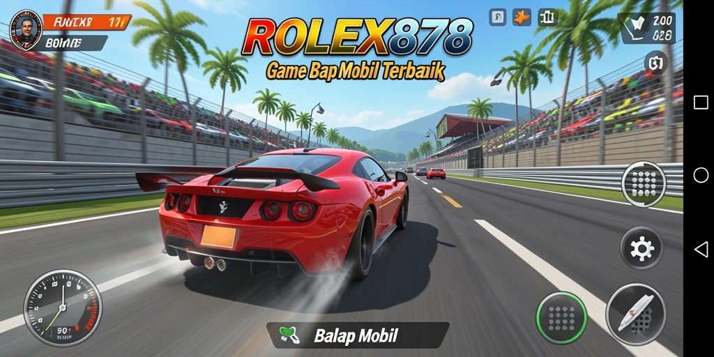 Tampilan antarmuka game balap mobil ROLEX878 yang menarik.
