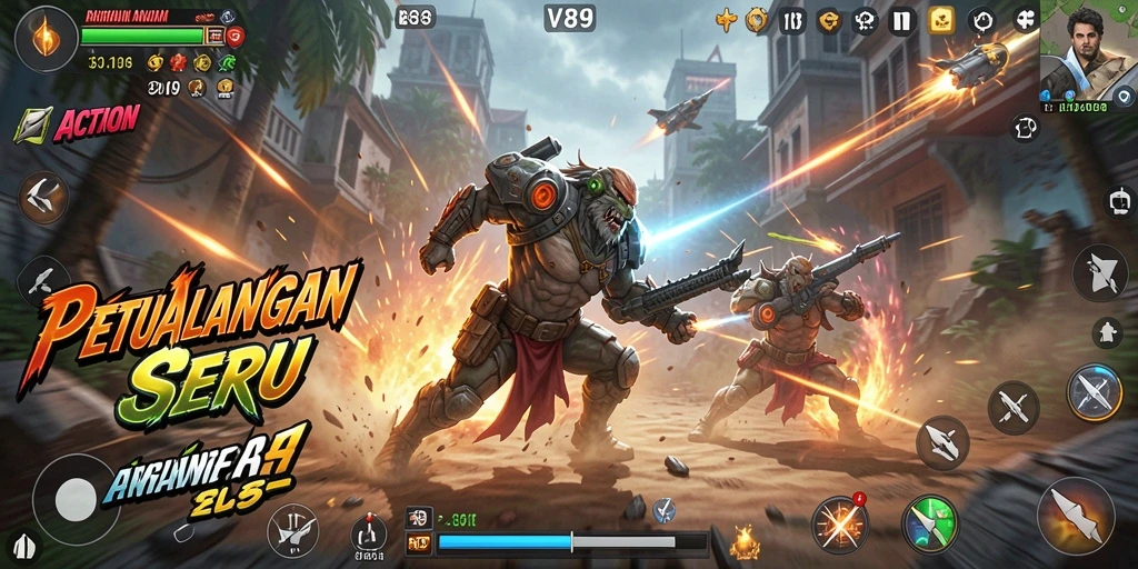 Antarmuka V89 yang menampilkan aksi seru dan dinamis.